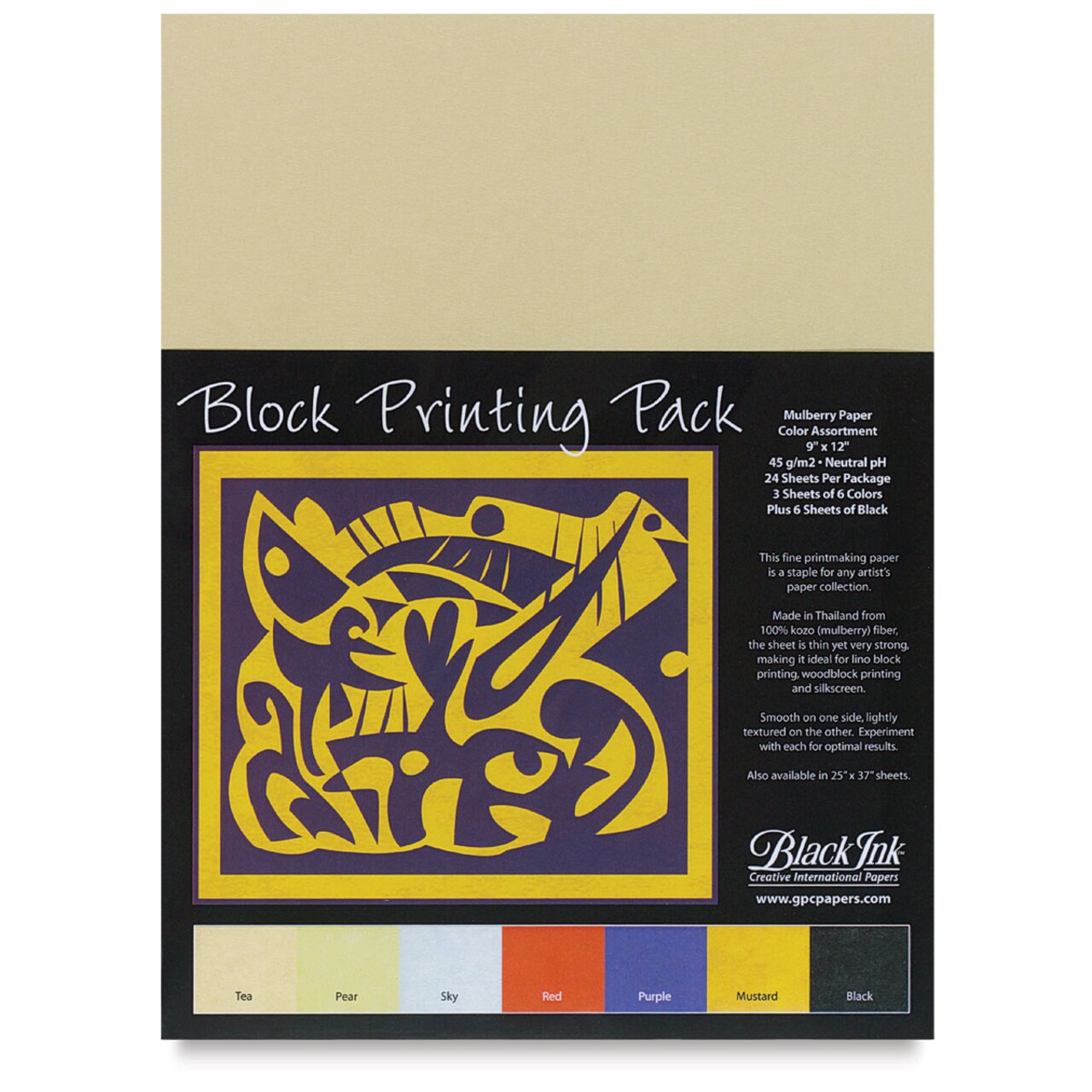 Black Ink Block Printing Pack - 9" x 12", Assorted, 24 Sheets